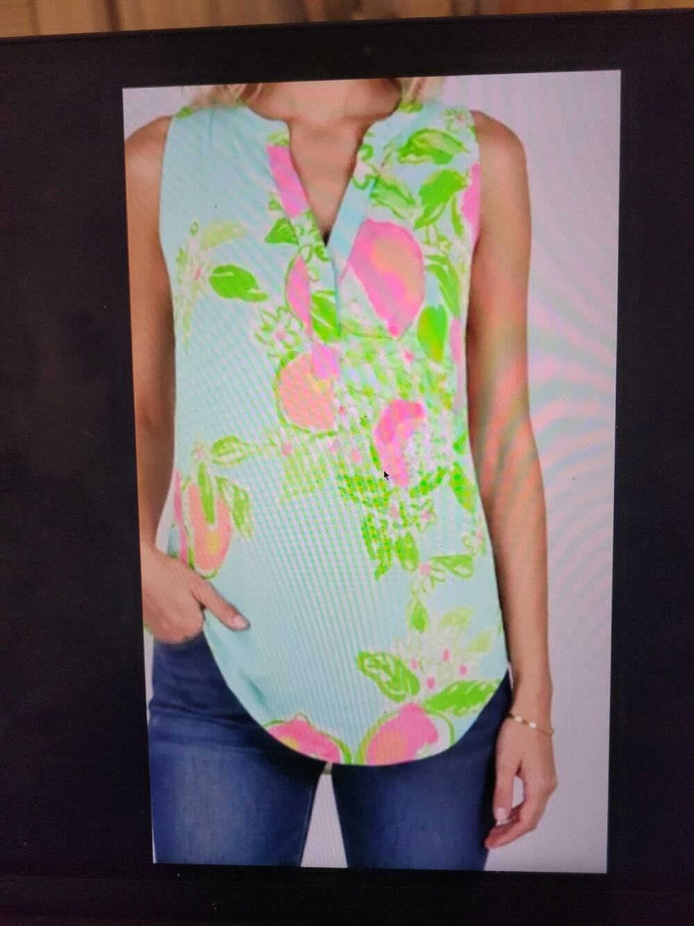 100% Silk Lilly Pulitzer Stacey Pink Lemonade top medium